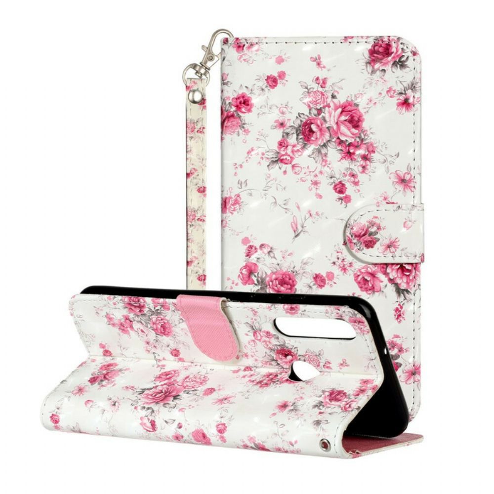 Folio-hoesje voor Huawei Y6p Met Ketting Strap Lichtvlek Bloemen