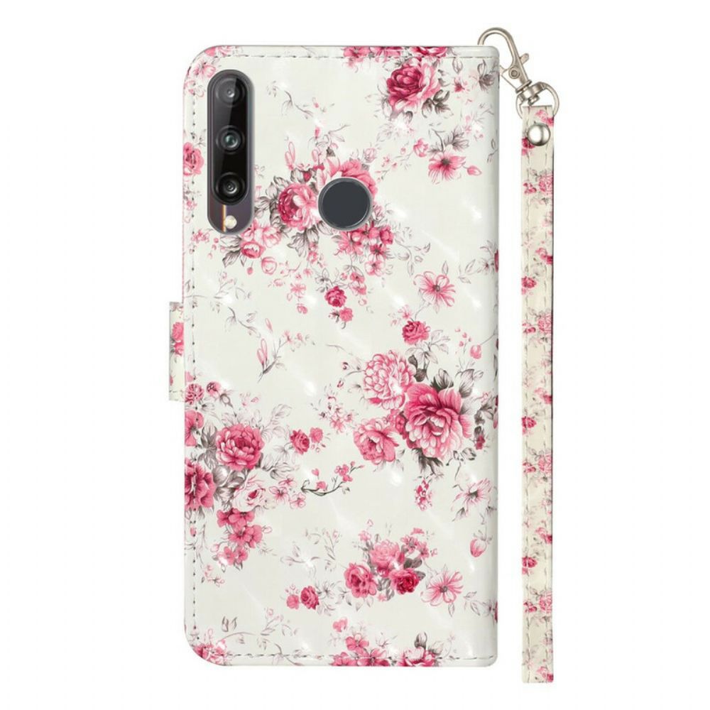 Folio-hoesje voor Huawei Y6p Met Ketting Strap Lichtvlek Bloemen