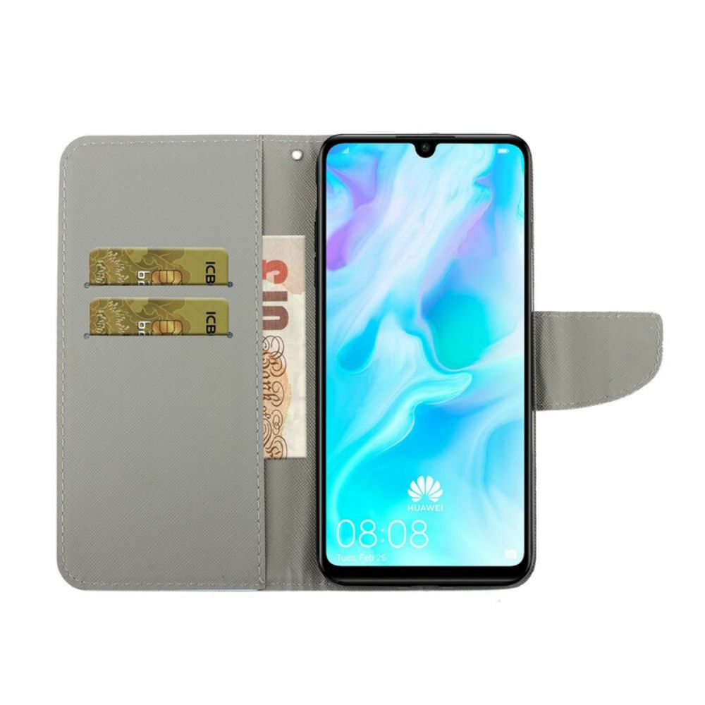 Folio-hoesje voor Huawei Y6p Met Ketting Thong Madeliefjes