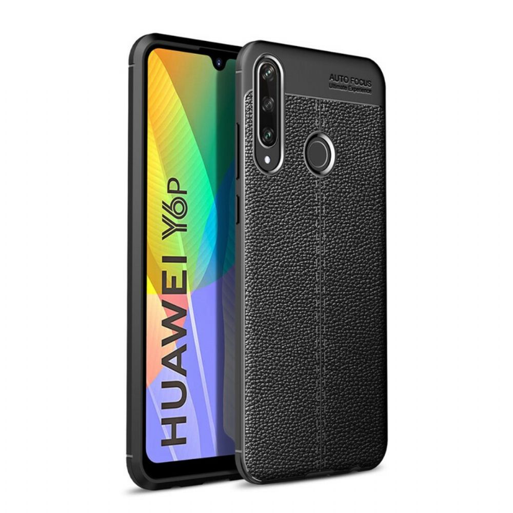 Hoesje voor Huawei Y6p Dubbele Lijn Litchi Leder Effect