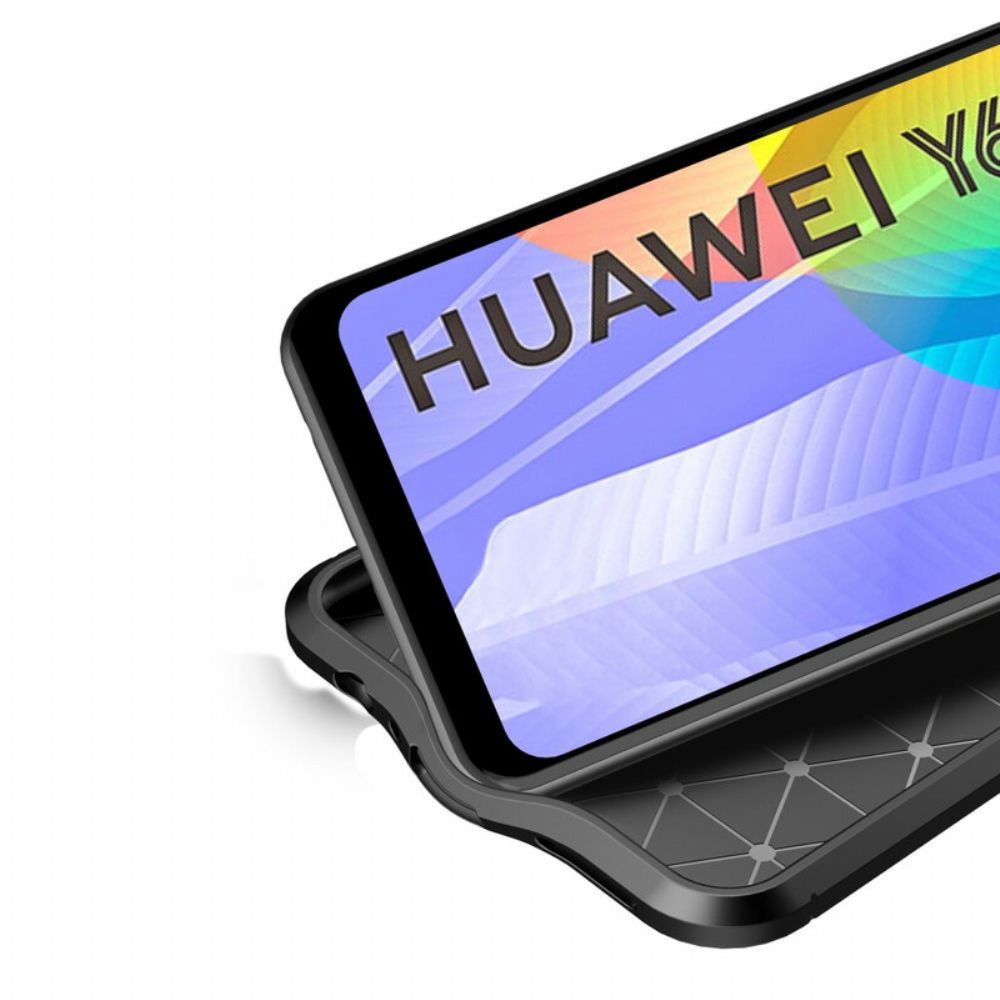 Hoesje voor Huawei Y6p Dubbele Lijn Litchi Leder Effect