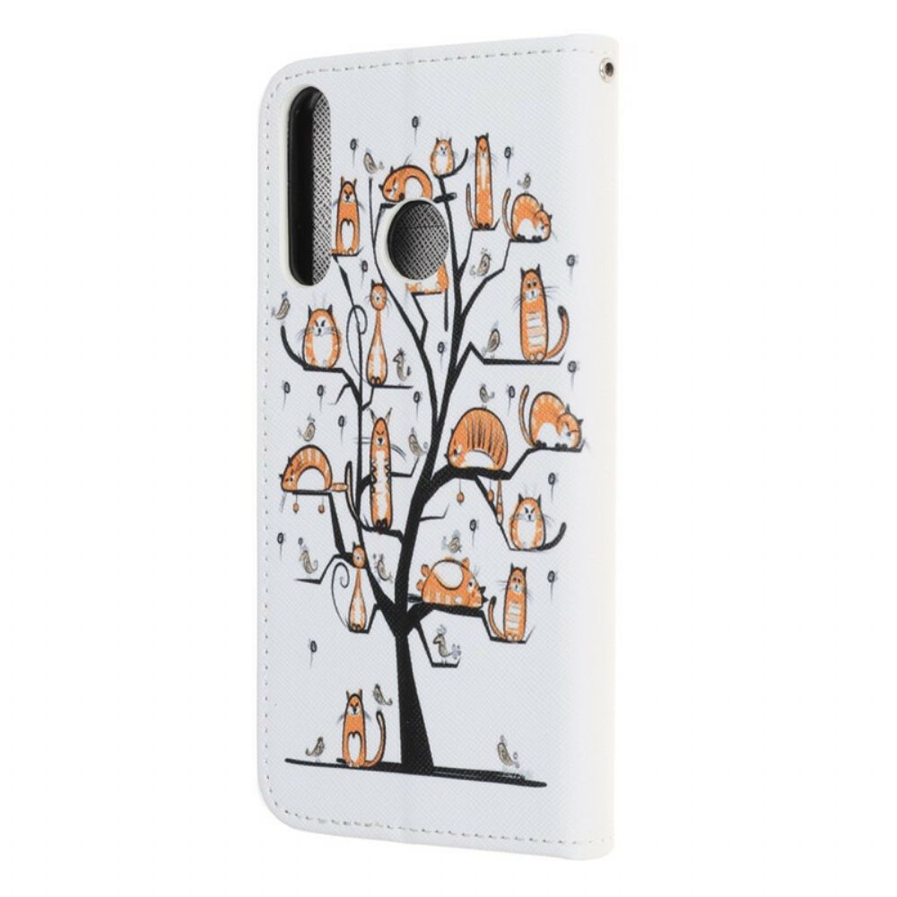 Leren Hoesje voor Huawei Y6p Met Ketting Funky Katten Met Riem