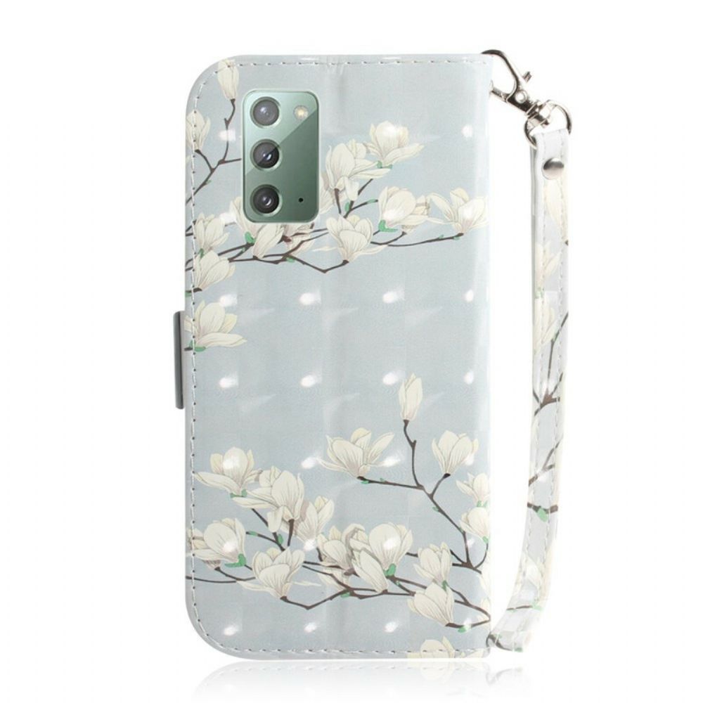 Folio-hoesje voor Samsung Galaxy Note 20 Met Ketting Thong Bloemenboom