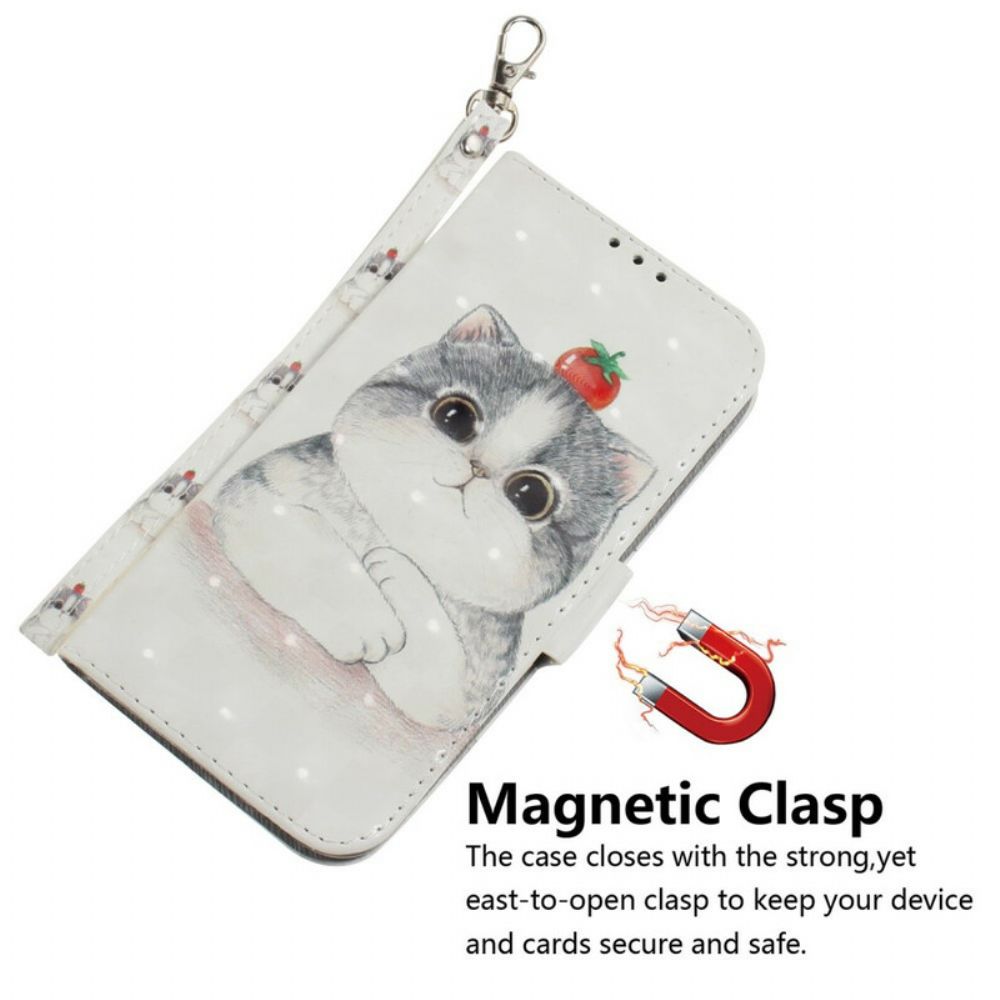 Folio-hoesje voor Samsung Galaxy Note 20 Met Ketting Tomaat Op De Riemkat