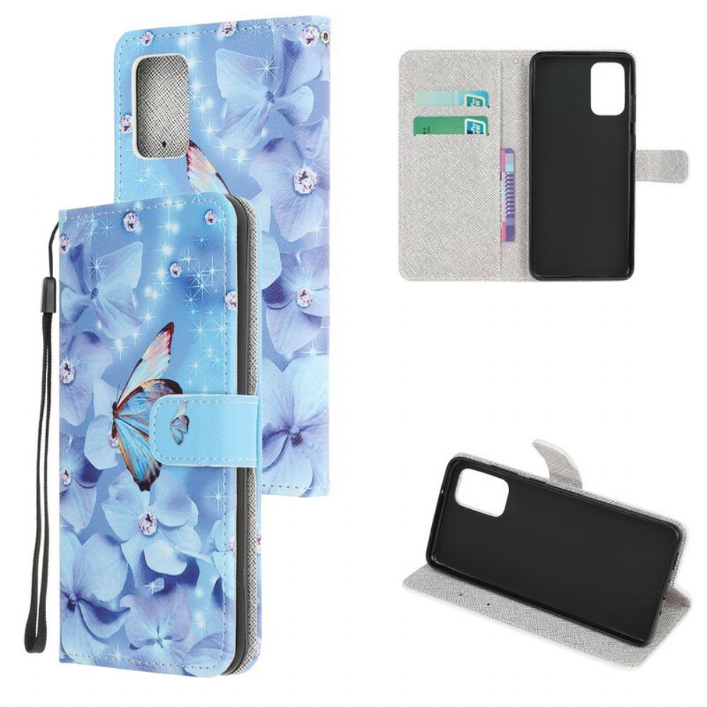 Folio-hoesje voor Samsung Galaxy Note 20 Met Ketting Vlinders Met Diamanten Band