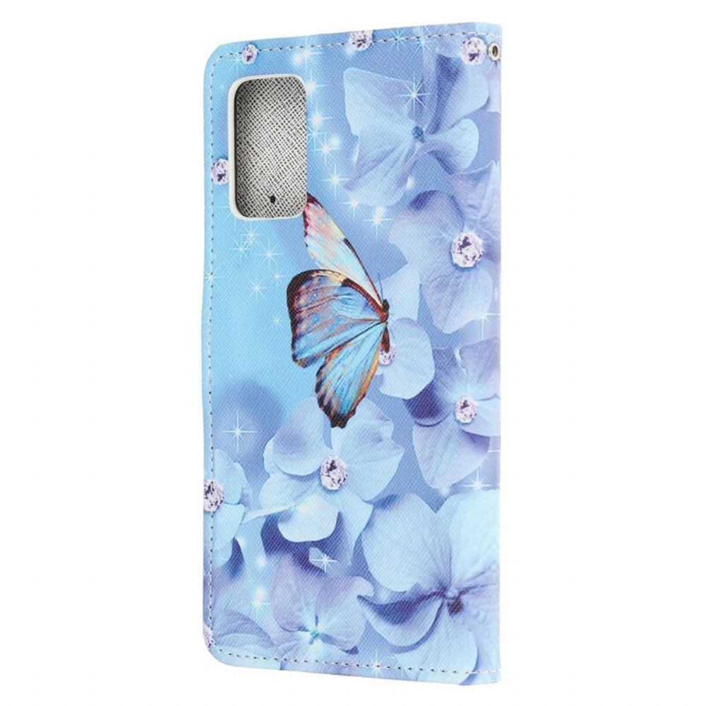 Folio-hoesje voor Samsung Galaxy Note 20 Met Ketting Vlinders Met Diamanten Band