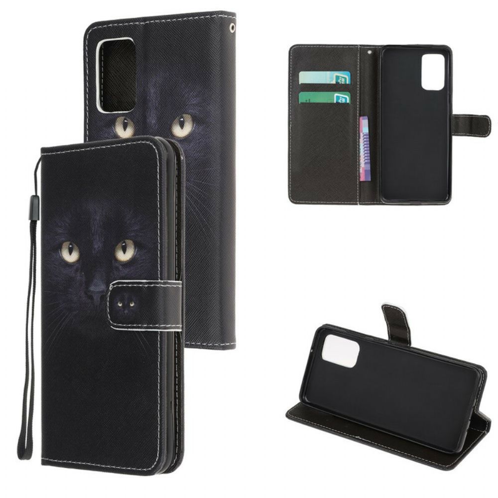 Folio-hoesje voor Samsung Galaxy Note 20 Met Ketting Zwarte Kattenogen Met Riem