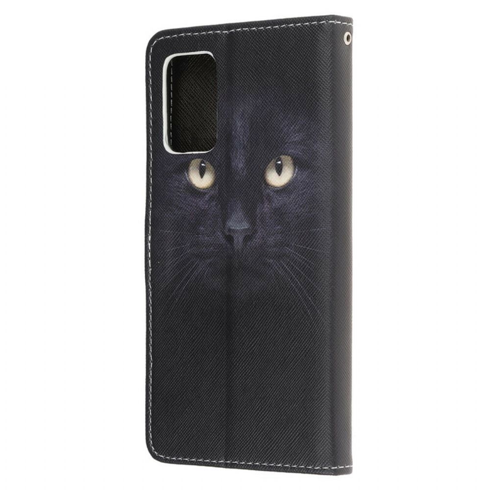 Folio-hoesje voor Samsung Galaxy Note 20 Met Ketting Zwarte Kattenogen Met Riem