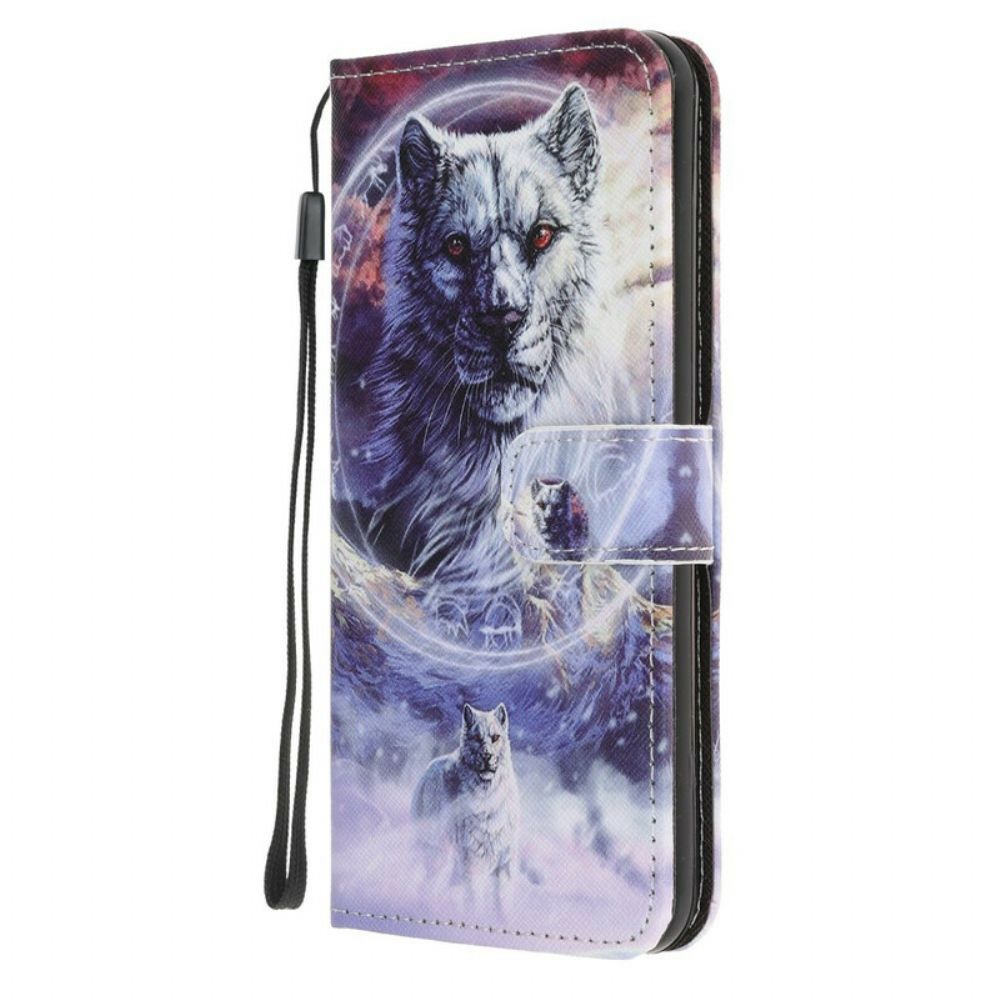 Folio-hoesje voor Samsung Galaxy Note 20 Wolf In De Winter Met Koord