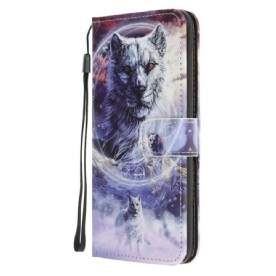 Folio-hoesje voor Samsung Galaxy Note 20 Wolf In De Winter Met Koord