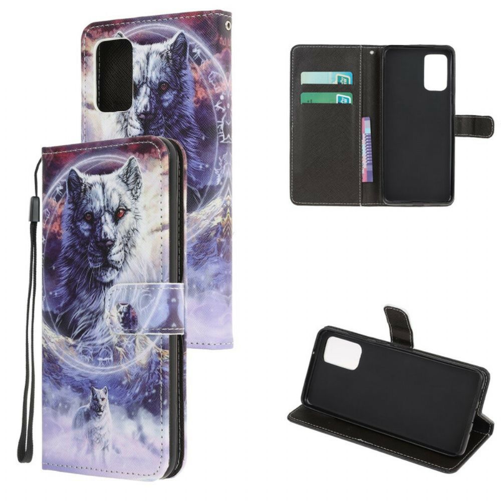 Folio-hoesje voor Samsung Galaxy Note 20 Wolf In De Winter Met Koord