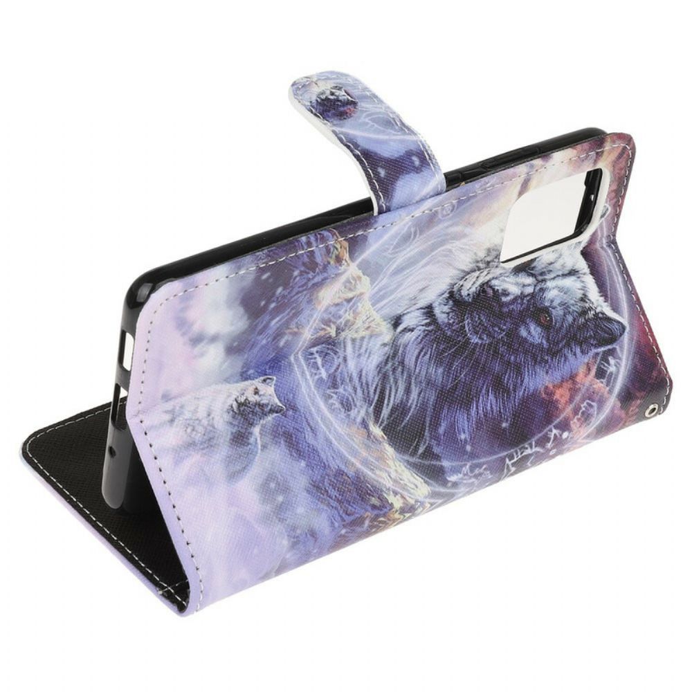 Folio-hoesje voor Samsung Galaxy Note 20 Wolf In De Winter Met Koord