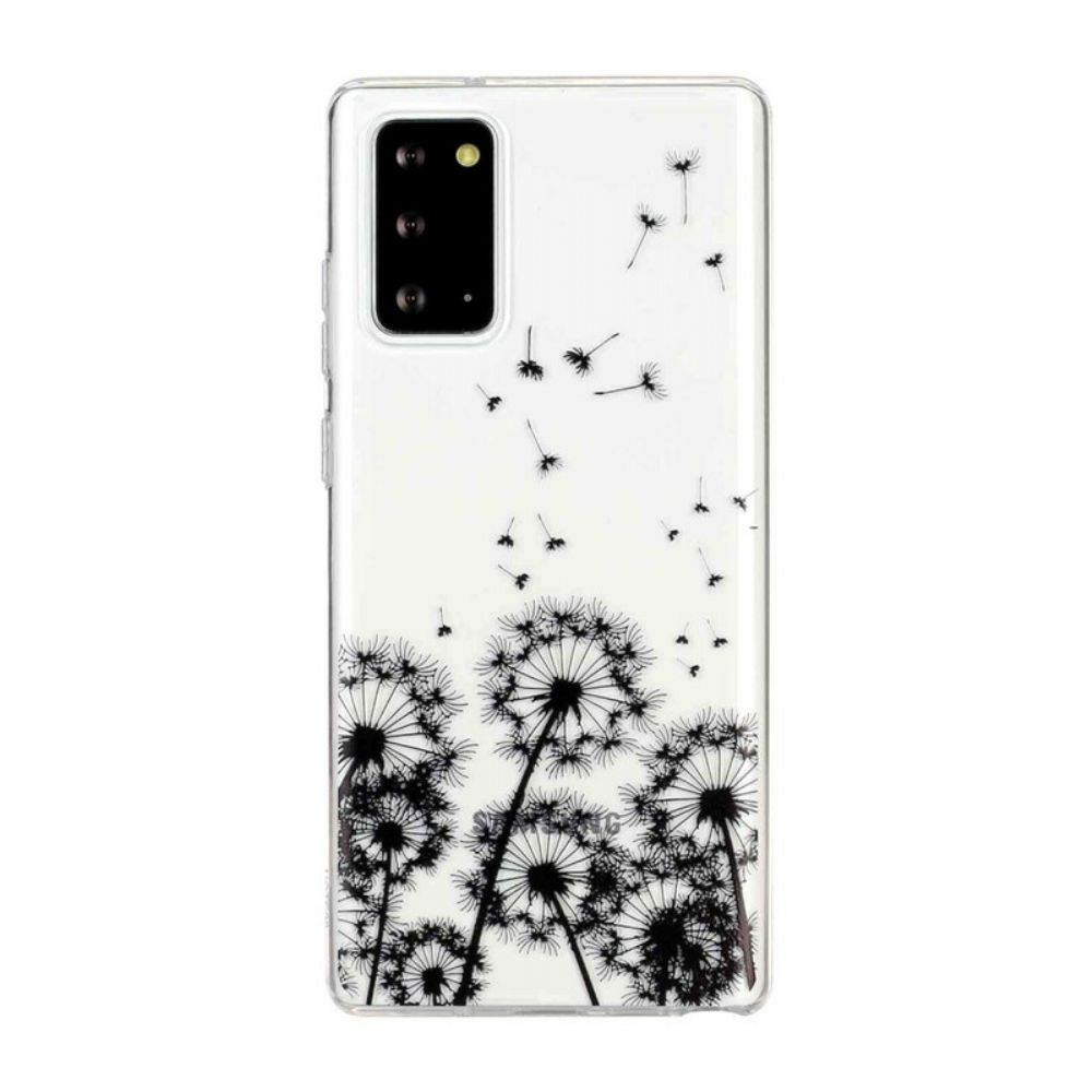 Hoesje voor Samsung Galaxy Note 20 Transparante Zwarte Paardebloemen