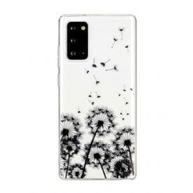 Hoesje voor Samsung Galaxy Note 20 Transparante Zwarte Paardebloemen