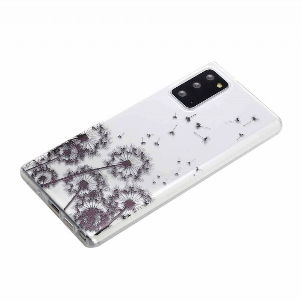 Hoesje voor Samsung Galaxy Note 20 Transparante Zwarte Paardebloemen