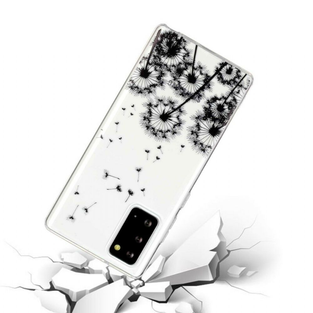 Hoesje voor Samsung Galaxy Note 20 Transparante Zwarte Paardebloemen