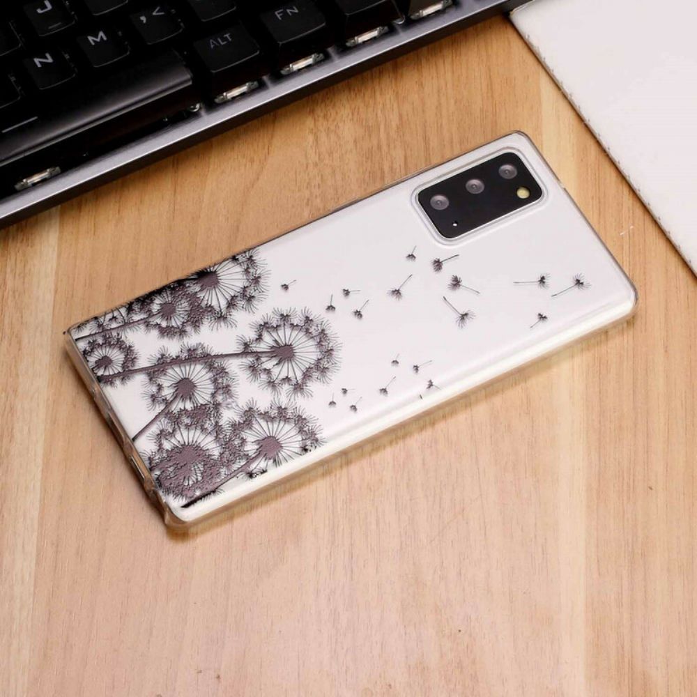 Hoesje voor Samsung Galaxy Note 20 Transparante Zwarte Paardebloemen