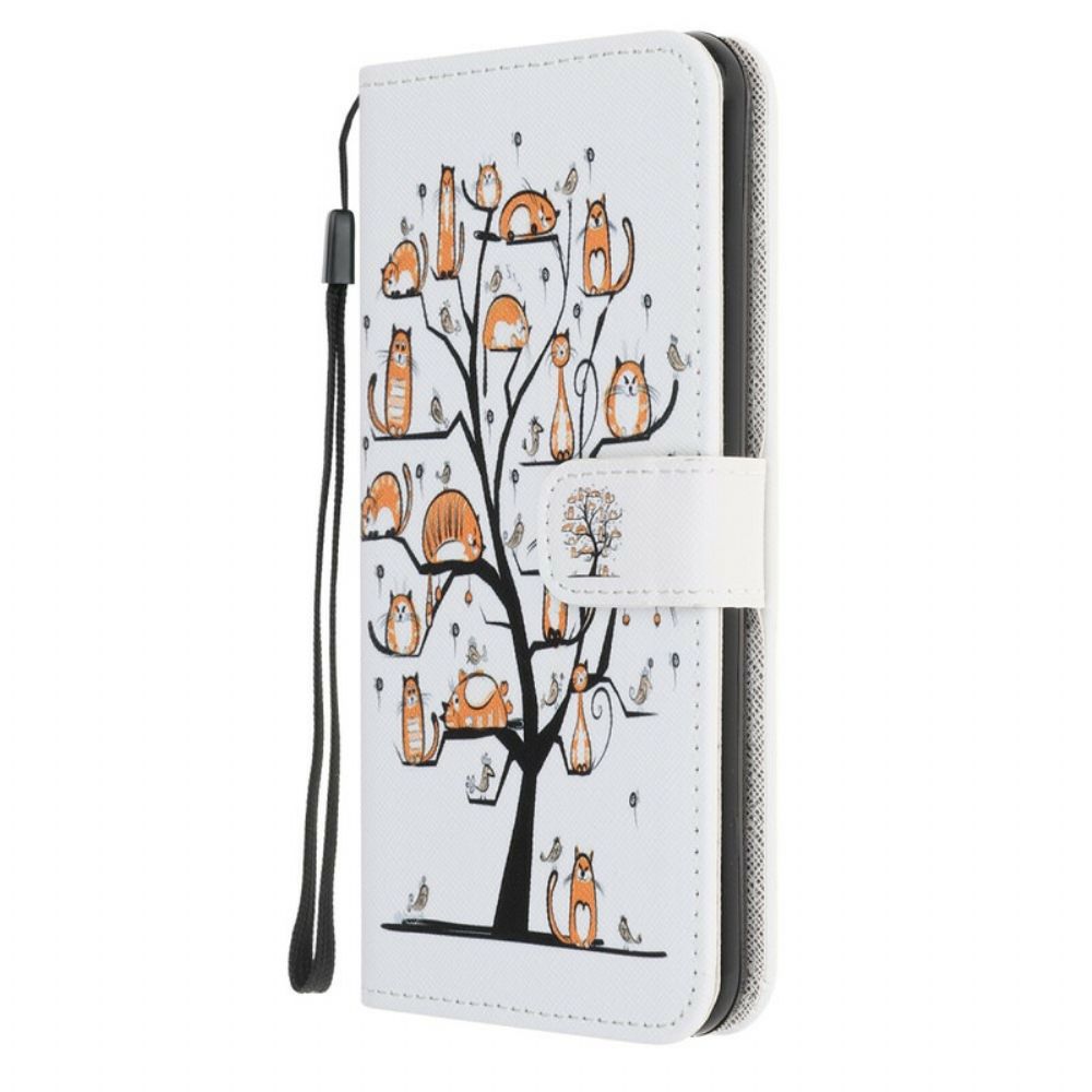 Leren Hoesje voor Samsung Galaxy Note 20 Met Ketting Funky Katten Met Riem