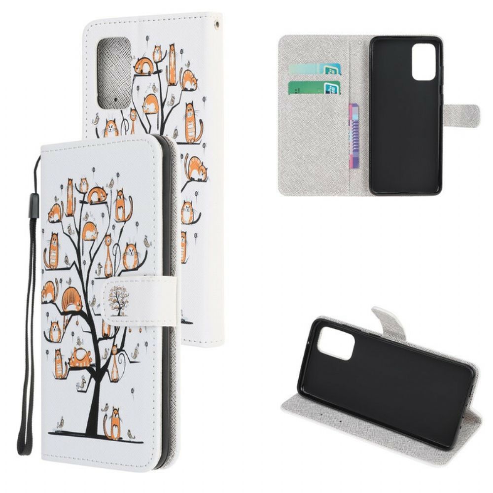 Leren Hoesje voor Samsung Galaxy Note 20 Met Ketting Funky Katten Met Riem