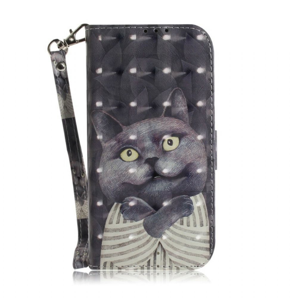 Leren Hoesje voor Samsung Galaxy Note 20 Met Ketting Grijze Kat Met Bandjes