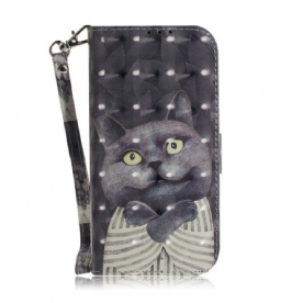 Leren Hoesje voor Samsung Galaxy Note 20 Met Ketting Grijze Kat Met Bandjes