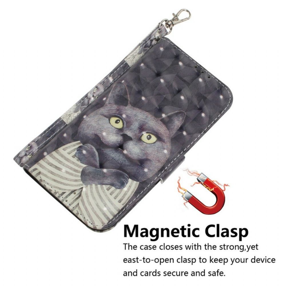 Leren Hoesje voor Samsung Galaxy Note 20 Met Ketting Grijze Kat Met Bandjes