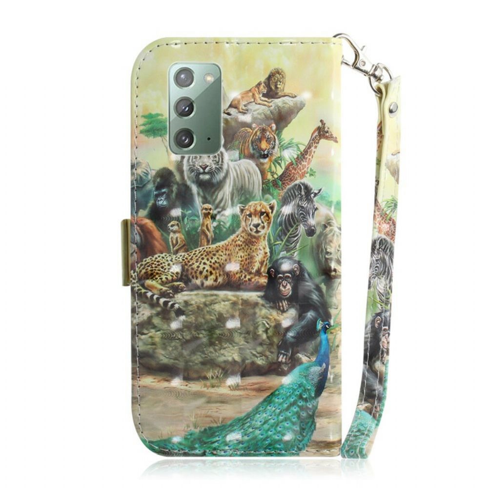 Leren Hoesje voor Samsung Galaxy Note 20 Met Ketting Thong Safari Dieren