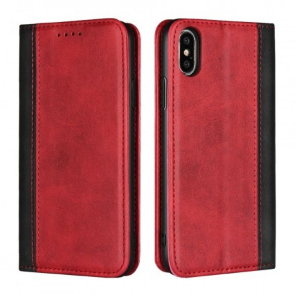 Bescherming Hoesje voor iPhone X / XS Folio-hoesje Tweekleurig Leereffect