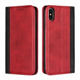 Bescherming Hoesje voor iPhone X / XS Folio-hoesje Tweekleurig Leereffect