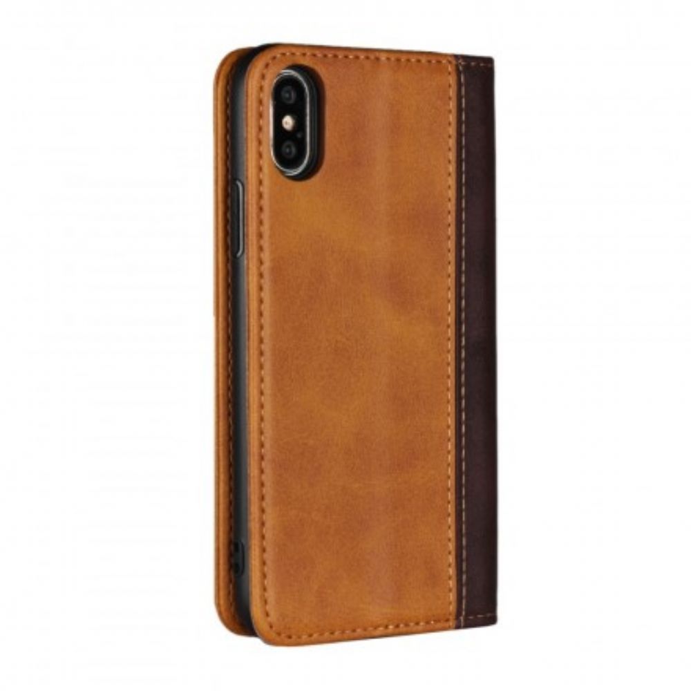 Bescherming Hoesje voor iPhone X / XS Folio-hoesje Tweekleurig Leereffect