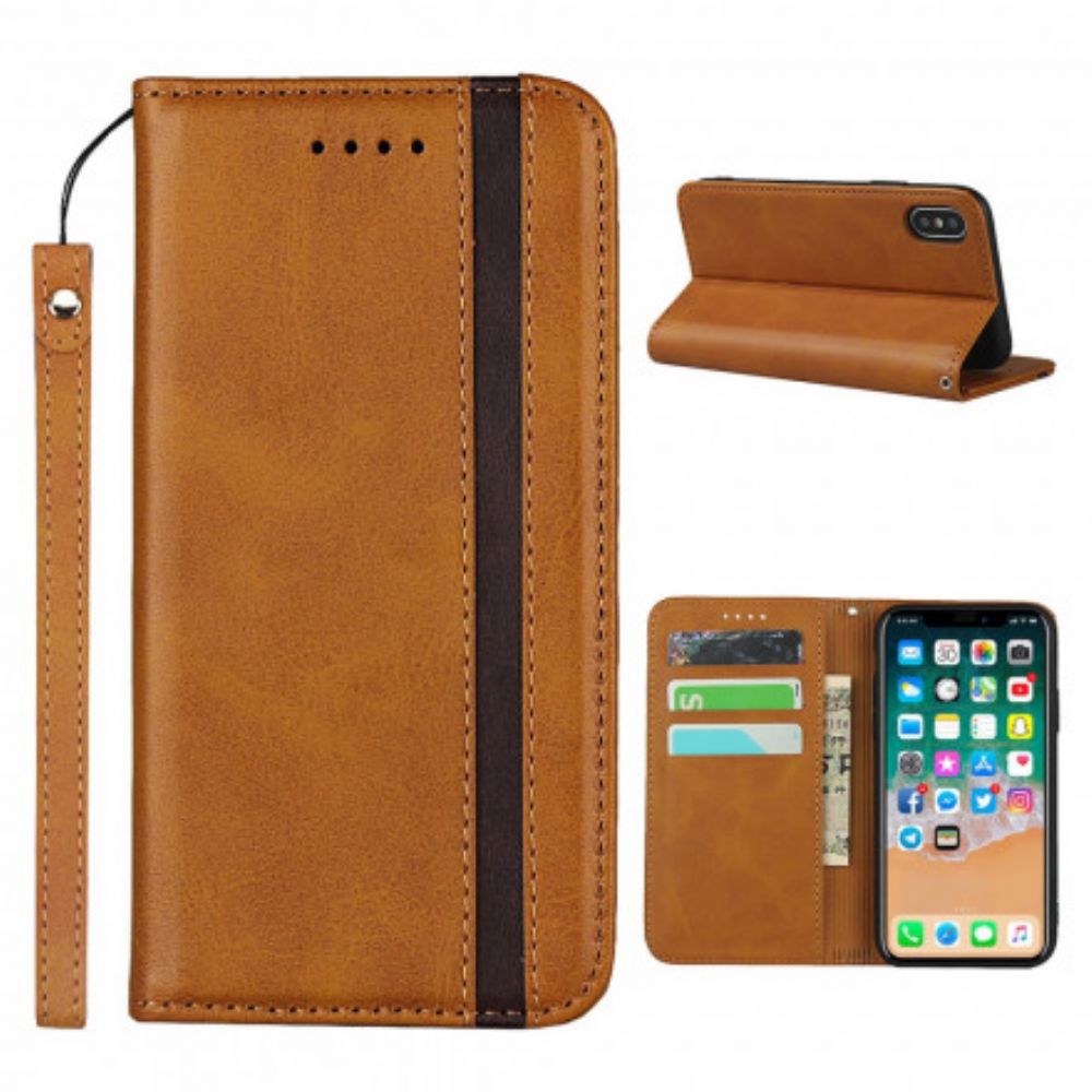 Bescherming Hoesje voor iPhone X / XS Folio-hoesje Tweekleurig Leereffect Met Riem