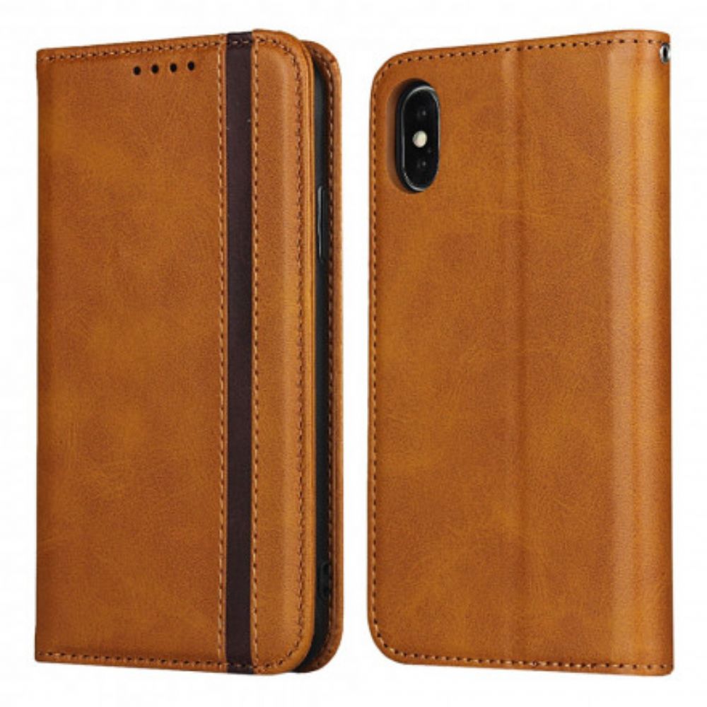 Bescherming Hoesje voor iPhone X / XS Folio-hoesje Tweekleurig Leereffect Met Riem