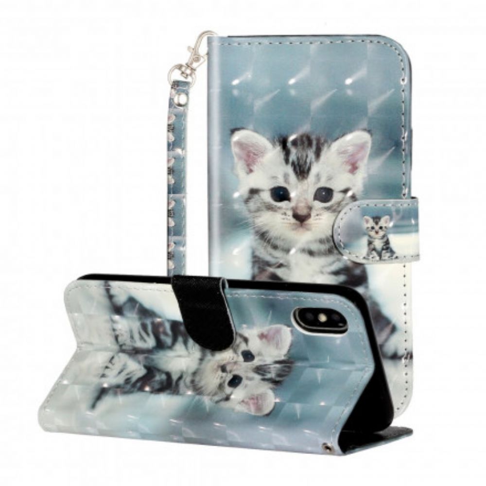 Folio-hoesje voor iPhone X / XS Met Ketting Lichtvlekken Riem Kitten