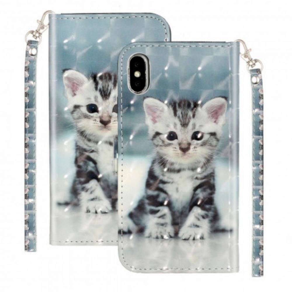 Folio-hoesje voor iPhone X / XS Met Ketting Lichtvlekken Riem Kitten