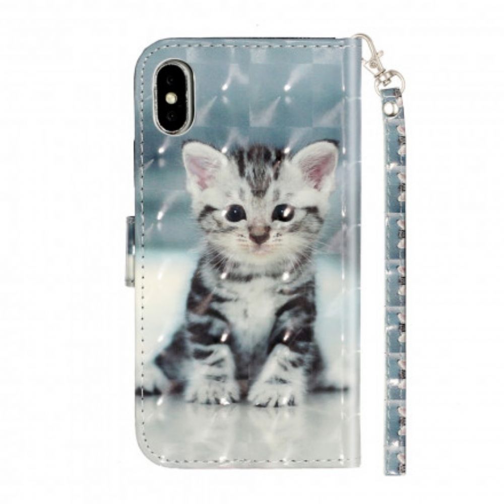 Folio-hoesje voor iPhone X / XS Met Ketting Lichtvlekken Riem Kitten