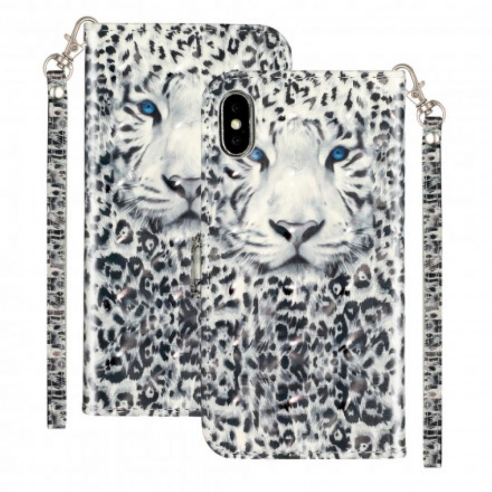 Folio-hoesje voor iPhone X / XS Met Ketting Tiger Light Strap Spots