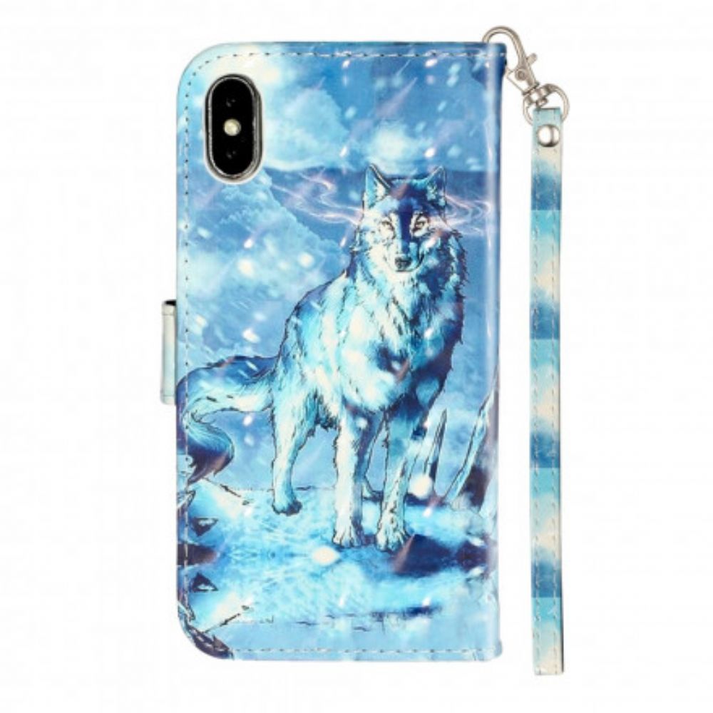 Folio-hoesje voor iPhone X / XS Met Ketting Wolf Lichtband Schijnwerpers