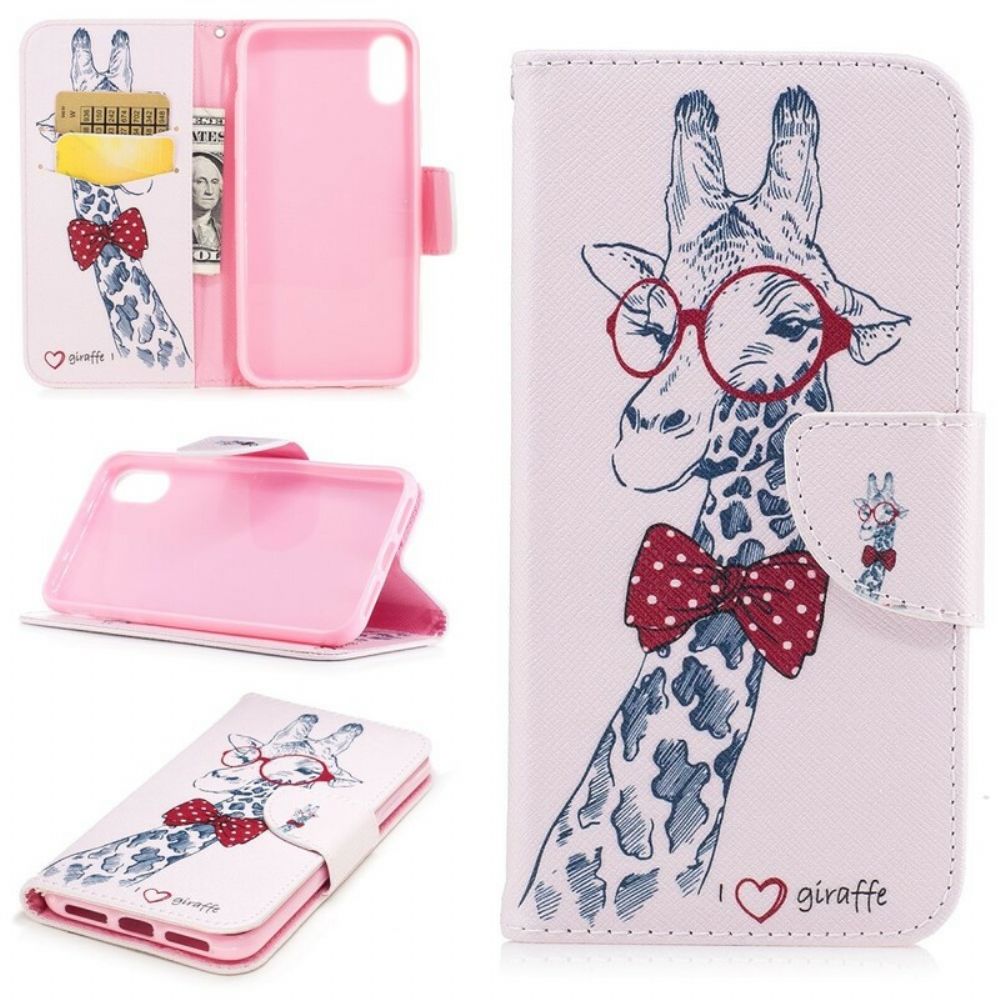 Folio-hoesje voor iPhone X / XS Nerdy Giraf