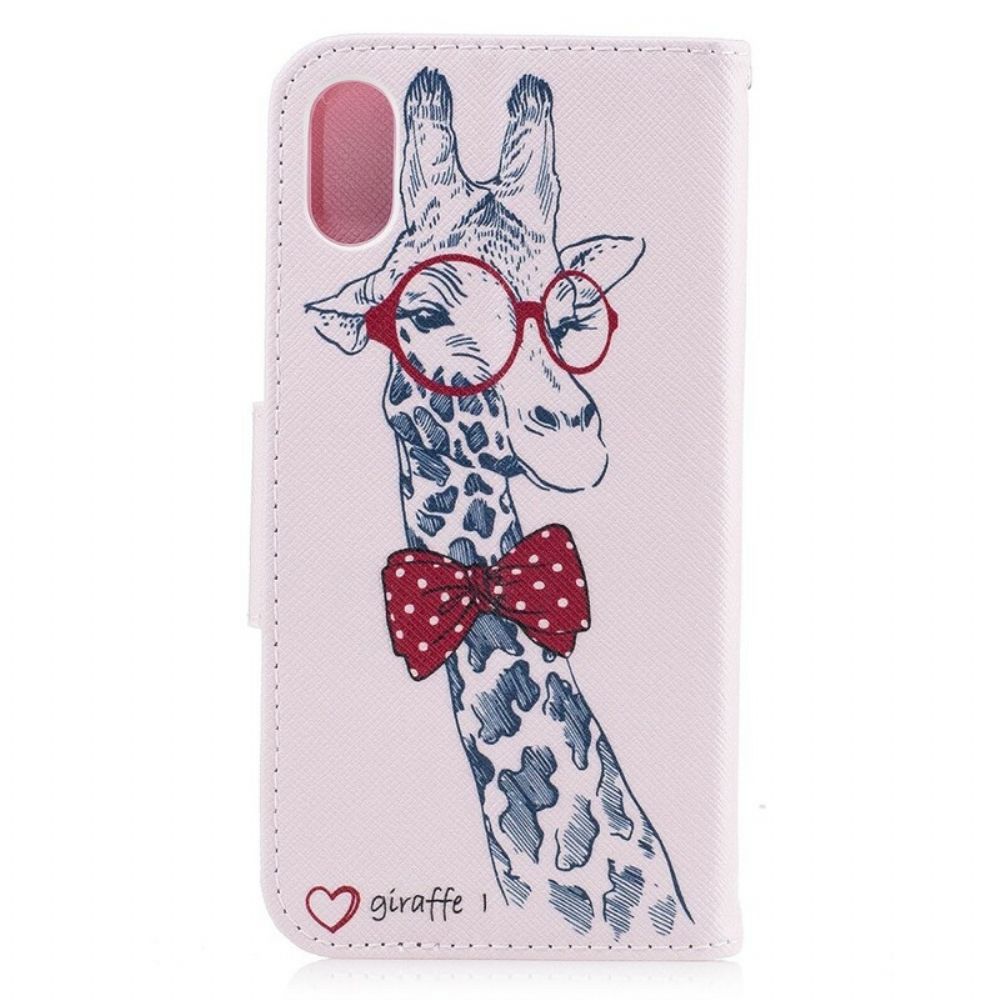 Folio-hoesje voor iPhone X / XS Nerdy Giraf