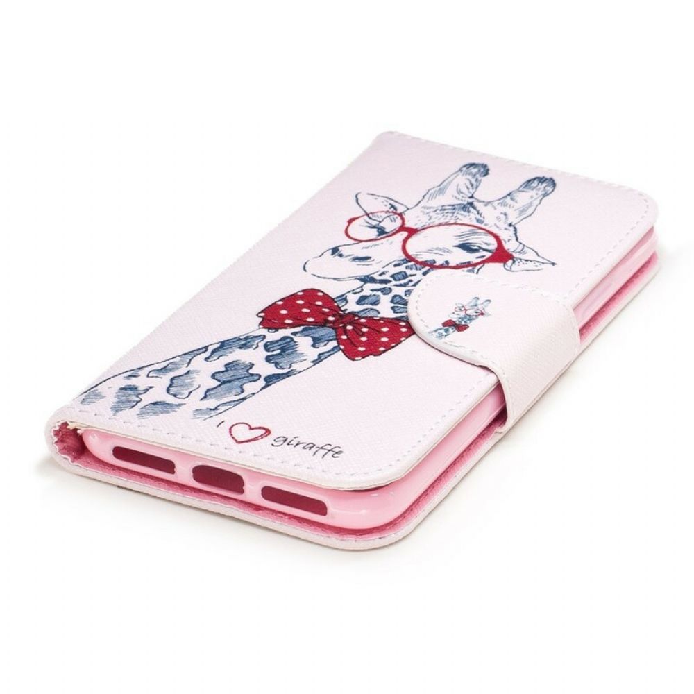 Folio-hoesje voor iPhone X / XS Nerdy Giraf