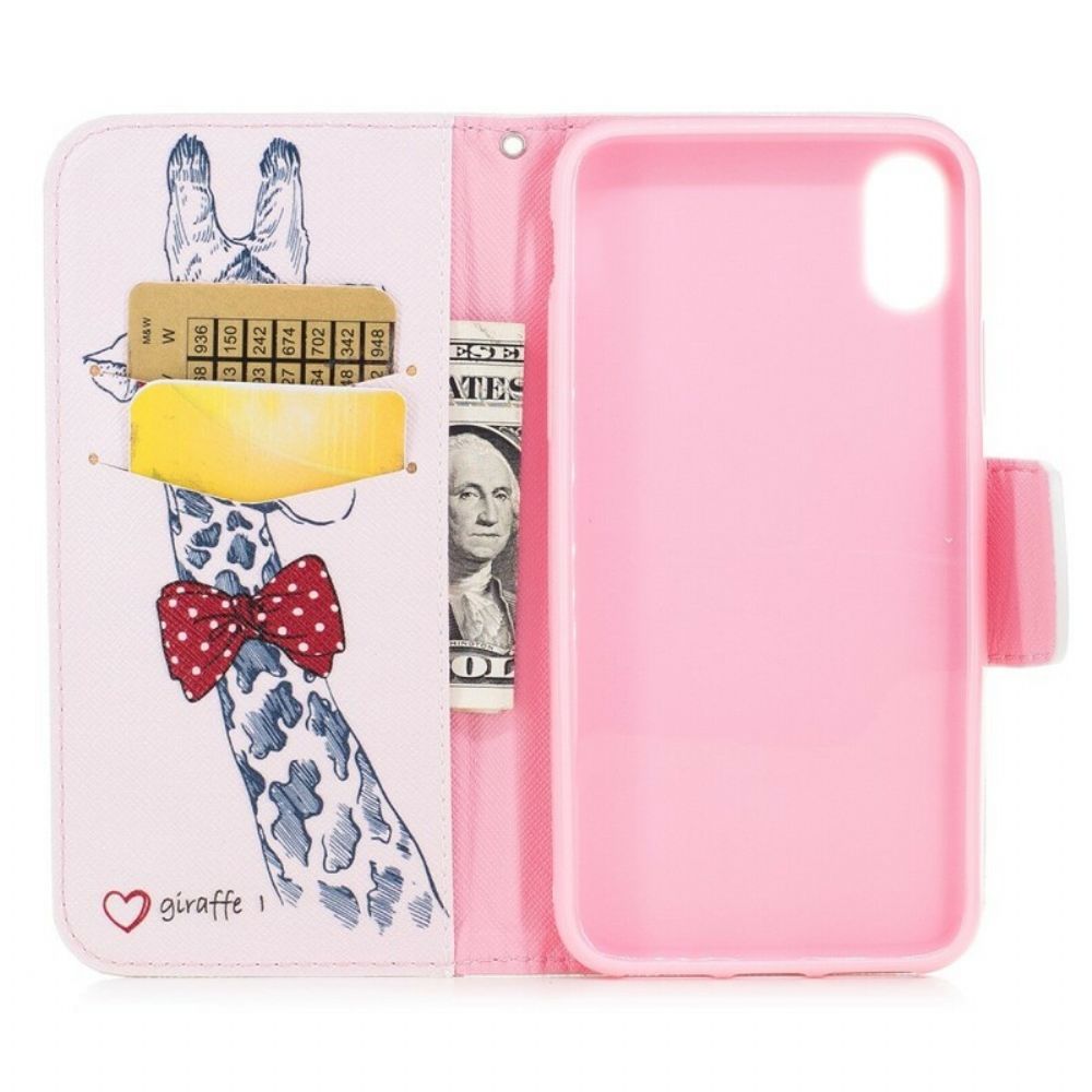 Folio-hoesje voor iPhone X / XS Nerdy Giraf