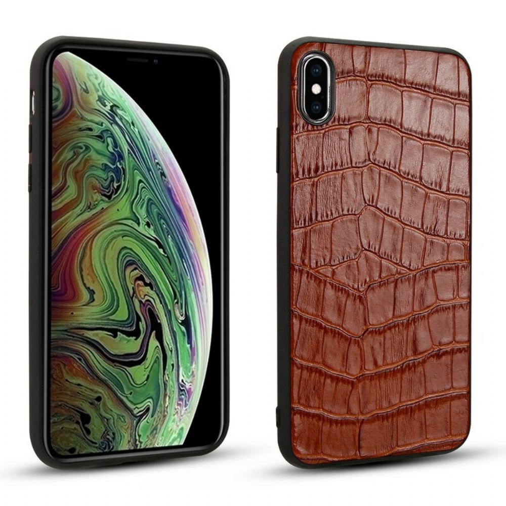 Hoesje voor iPhone X / XS Echt Leer Met Krokodillenstructuur