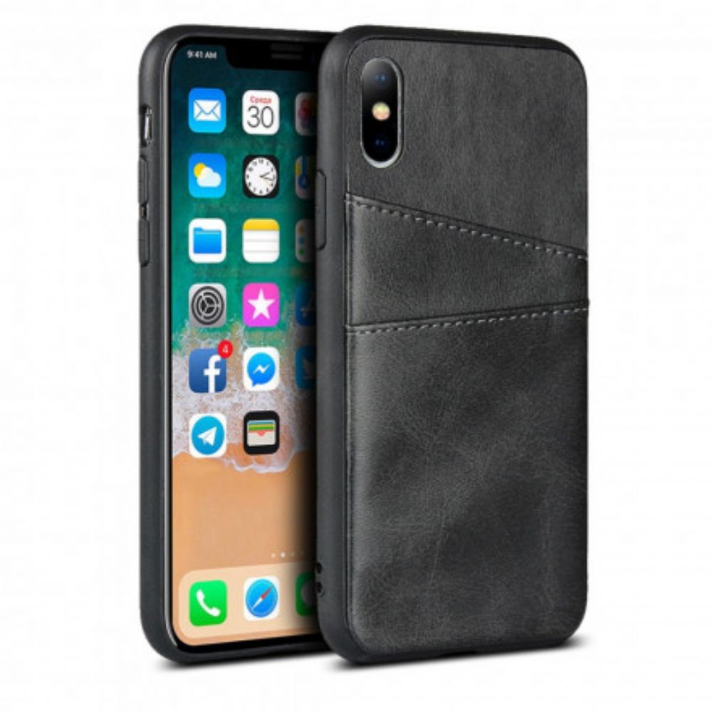 Hoesje voor iPhone X / XS Monochroom Dubbele Kaarthouder