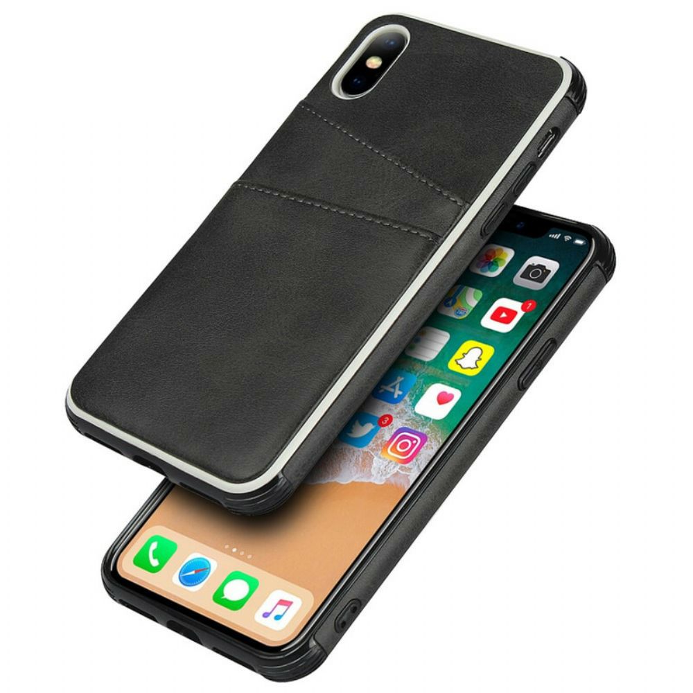 Hoesje voor iPhone X / XS Monochroom Dubbele Kaarthouder