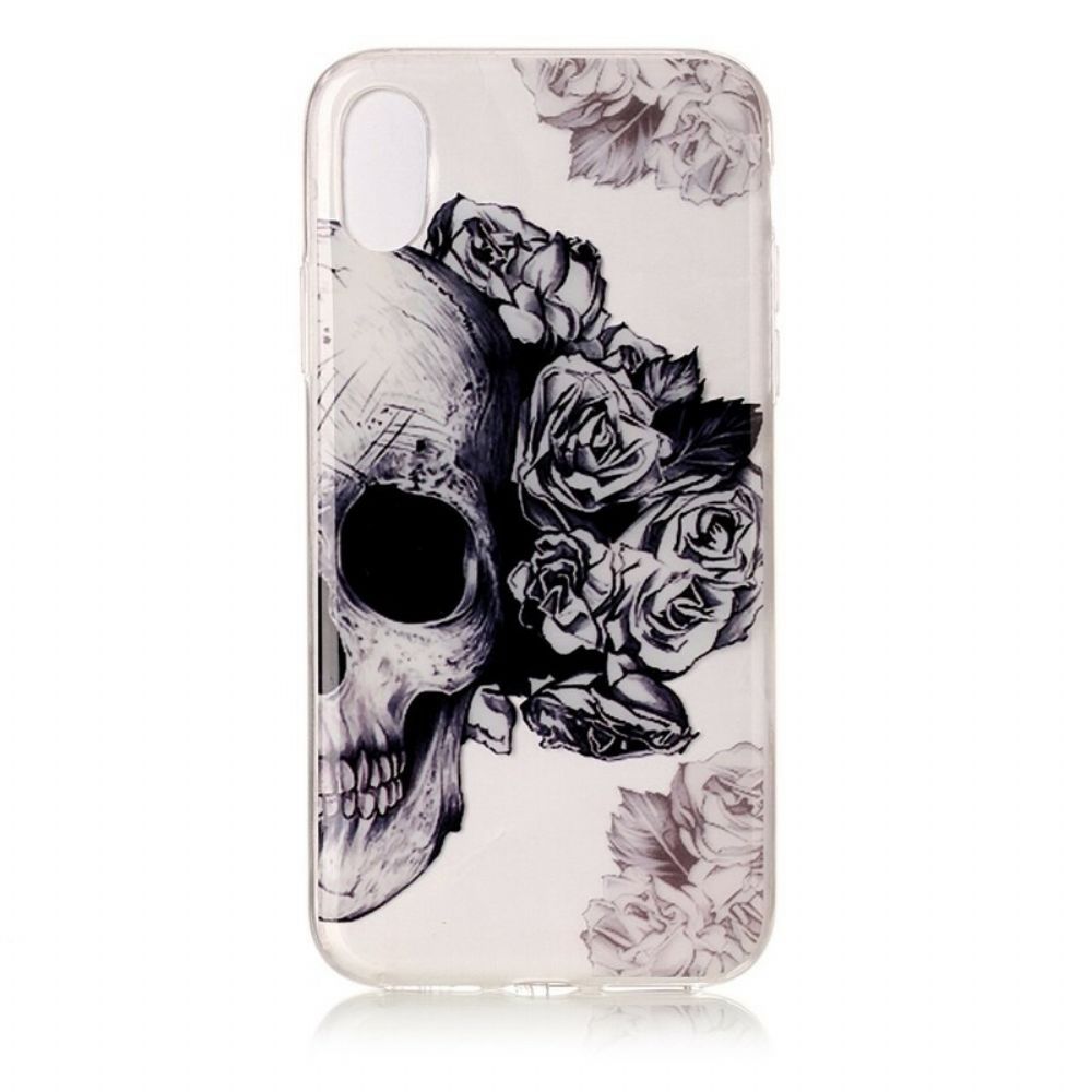 Hoesje voor iPhone X / XS Transparante Bloemenschedel