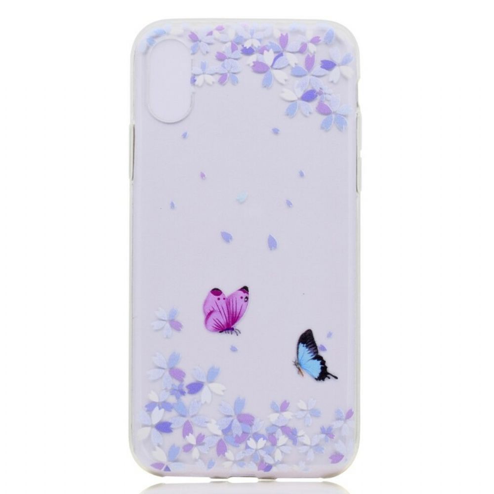 Hoesje voor iPhone X / XS Transparante Vlinders En Bloemen