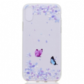 Hoesje voor iPhone X / XS Transparante Vlinders En Bloemen