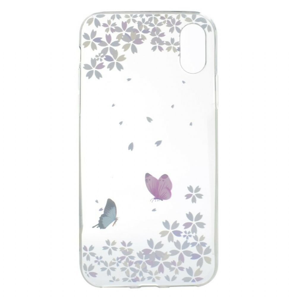 Hoesje voor iPhone X / XS Transparante Vlinders En Bloemen