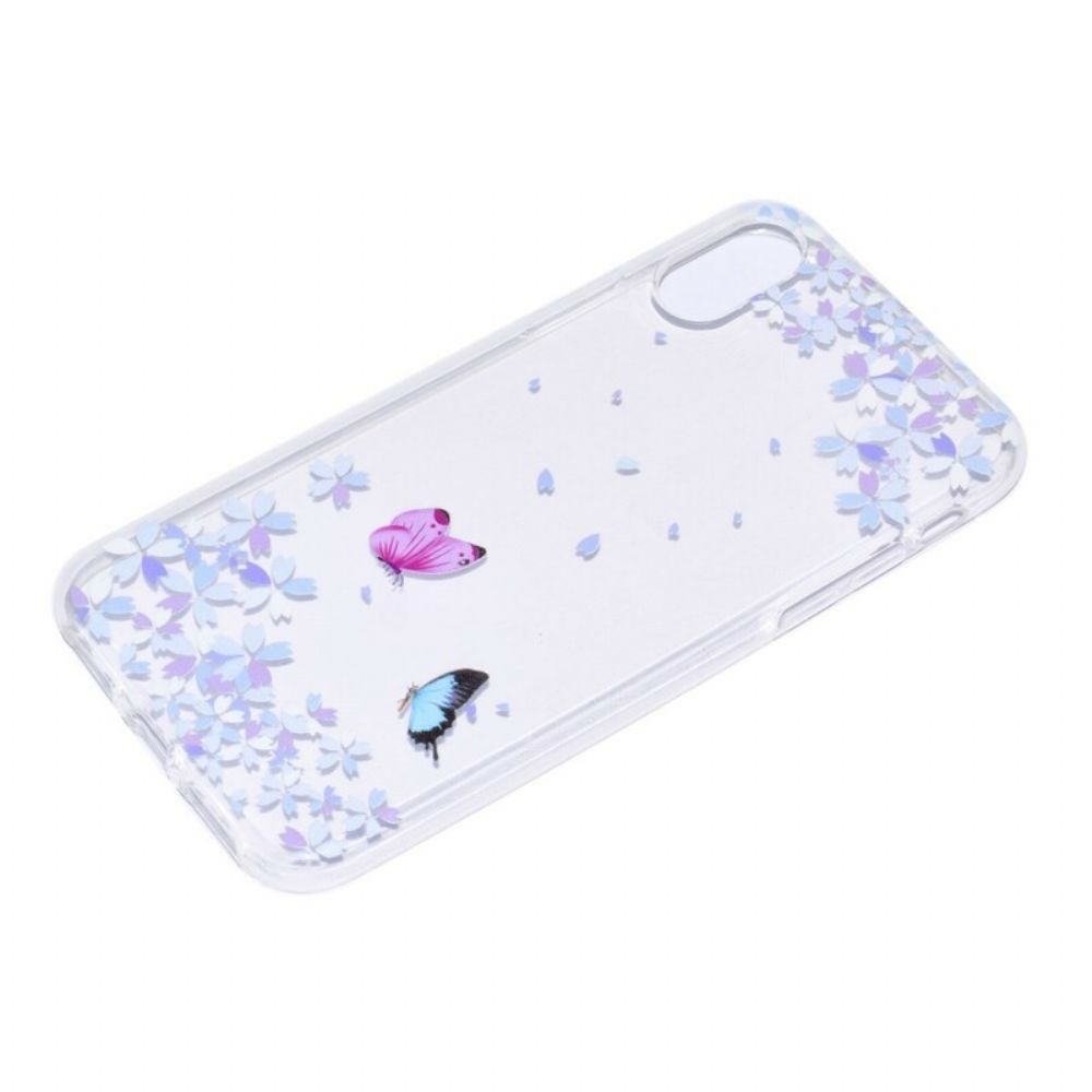 Hoesje voor iPhone X / XS Transparante Vlinders En Bloemen