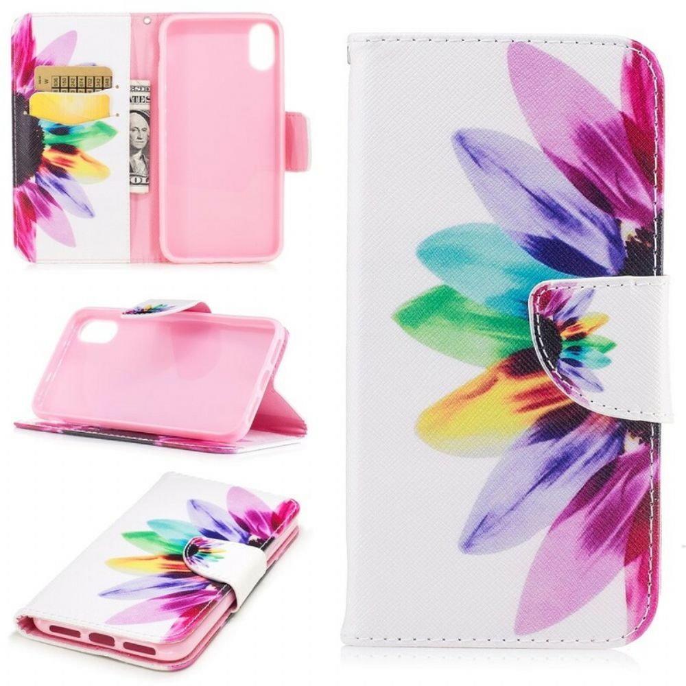 Leren Hoesje voor iPhone X / XS Aquarel Bloem